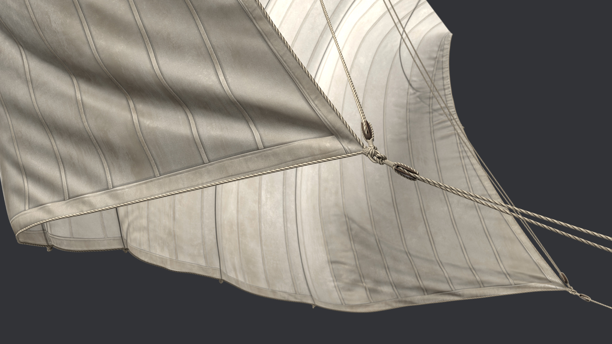Sail with Rigging Ropes Low-poly 3D model_7