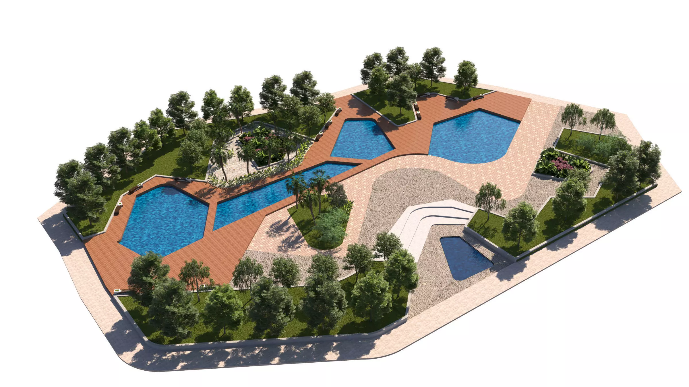 Urban Park with Water Features 3D Model Low-poly 3D model_0