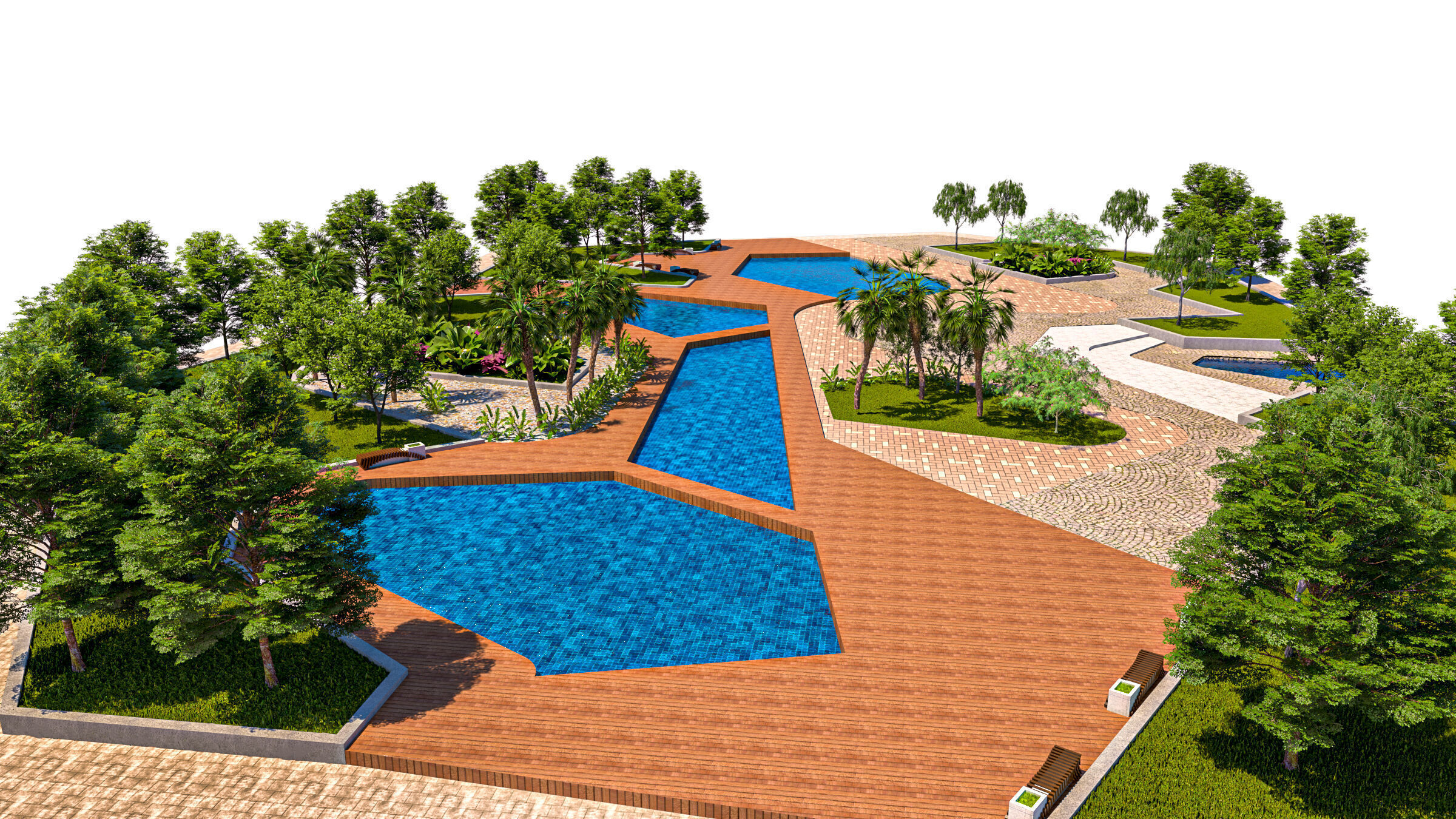 Urban Park with Water Features 3D Model Low-poly 3D model_5