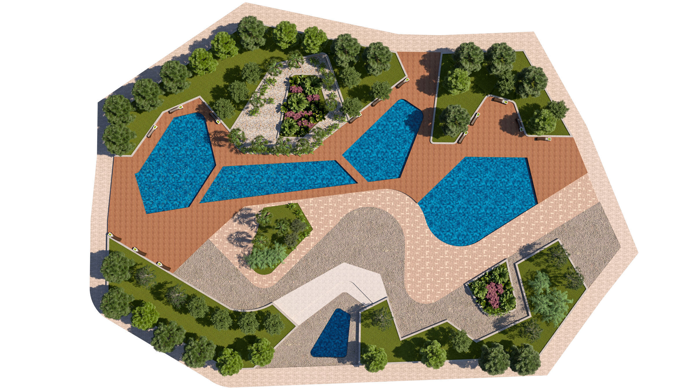 Urban Park with Water Features 3D Model Low-poly 3D model_2