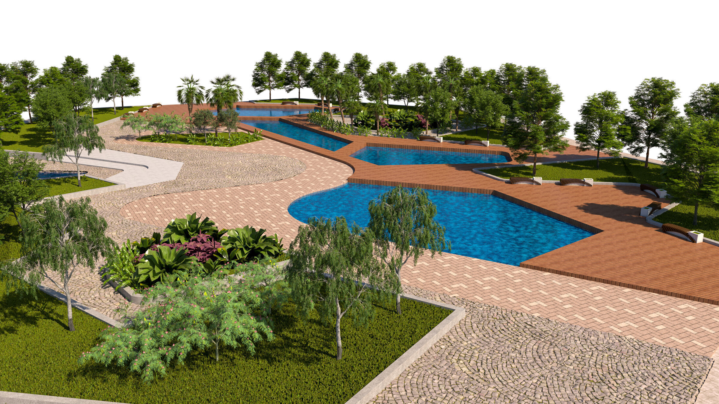 Urban Park with Water Features 3D Model Low-poly 3D model_4