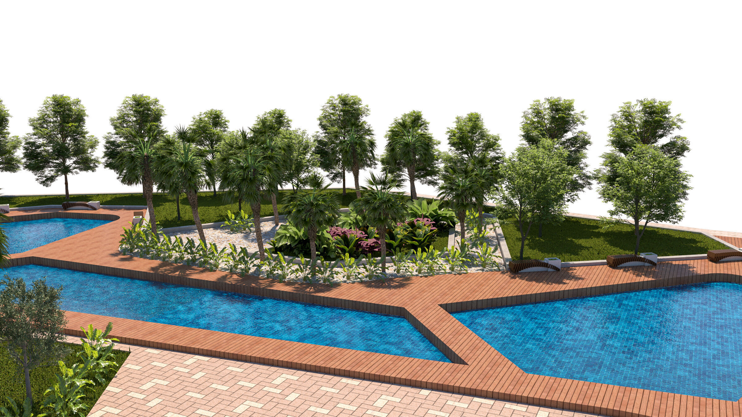 Urban Park with Water Features 3D Model Low-poly 3D model_6