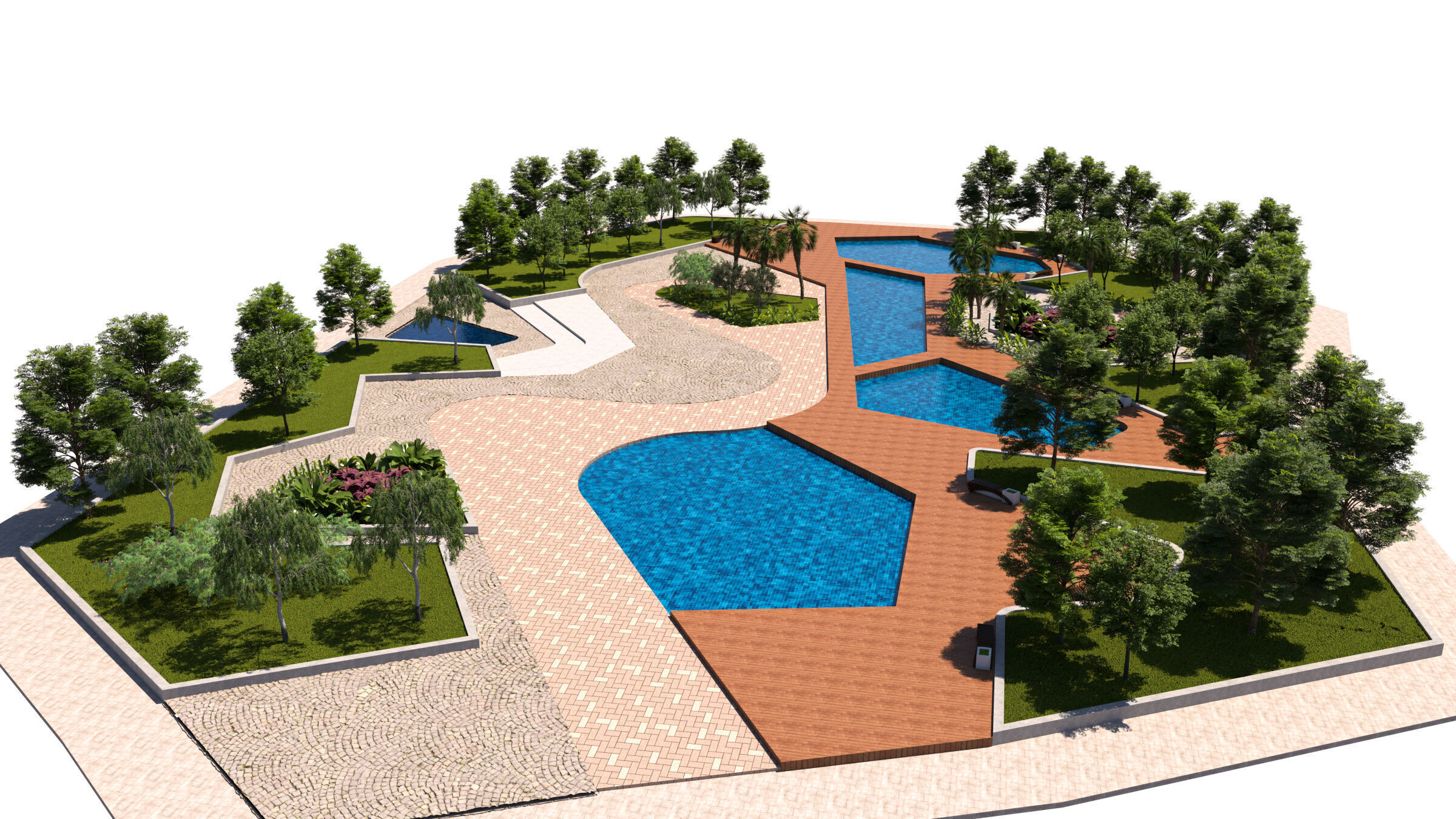 Urban Park with Water Features 3D Model Low-poly 3D model_1