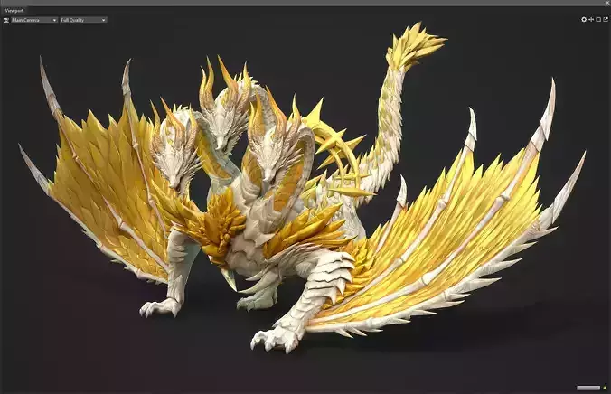 Three headed golden dragon Low-poly 3D model