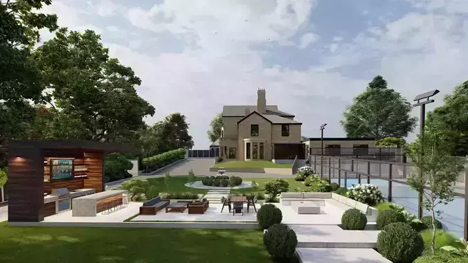 Garden Landscape 3D Model - SketchUp and Lumion Scene 3D model