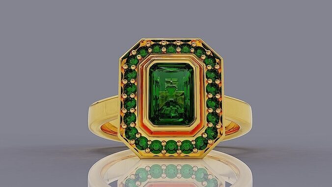 Cathedral style bezel set radiant shape diamond halo ring 3D print model