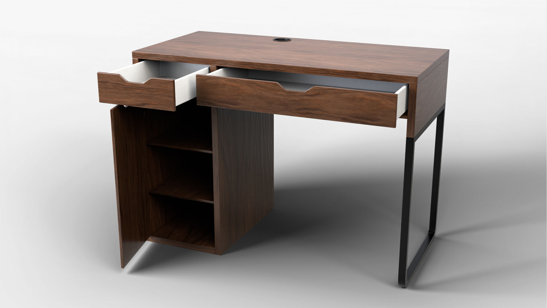 Study Desk 01 - Walnut Wood 3D model_3