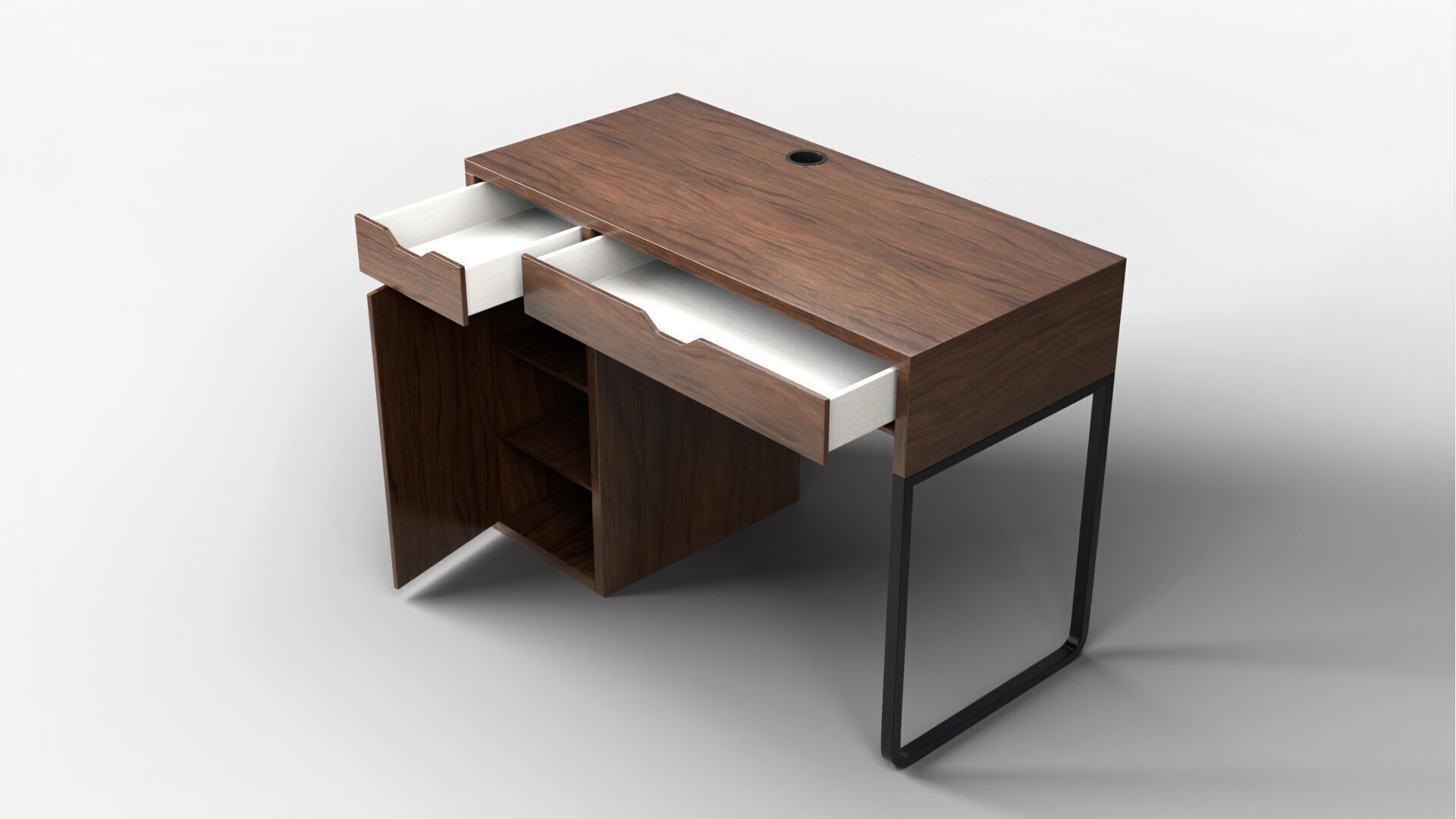 Study Desk 01 - Walnut Wood 3D model_4