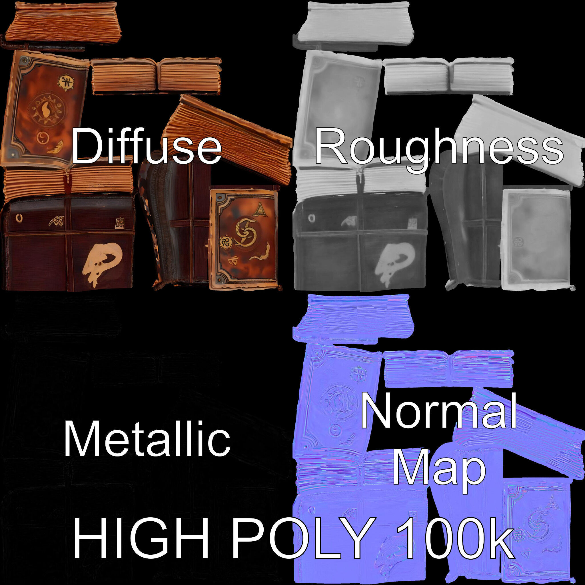 Ancient Grimoire D Model Pack Low-poly 3D model_4