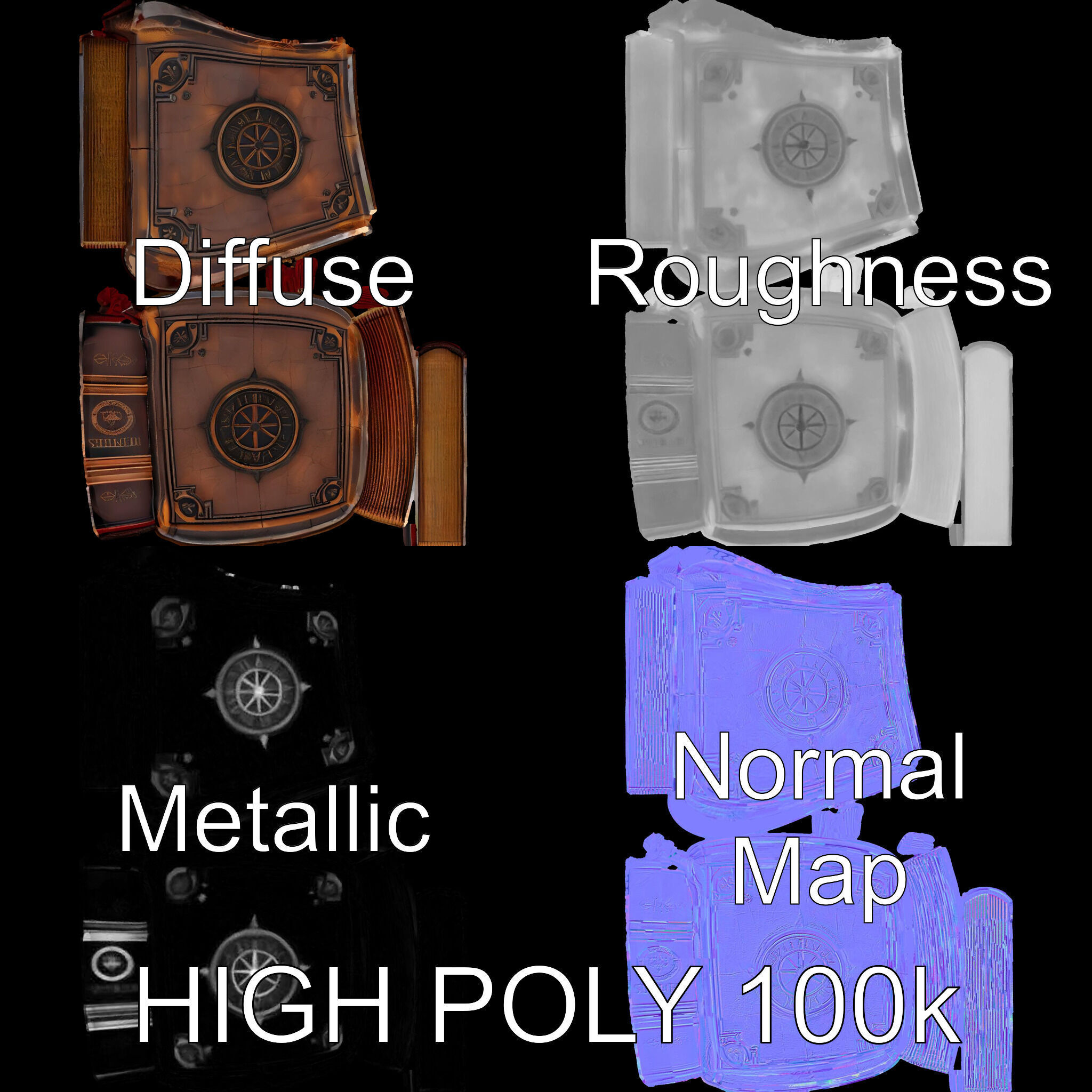 Ancient Leather Bound Book Model Pack Low-poly 3D model_4