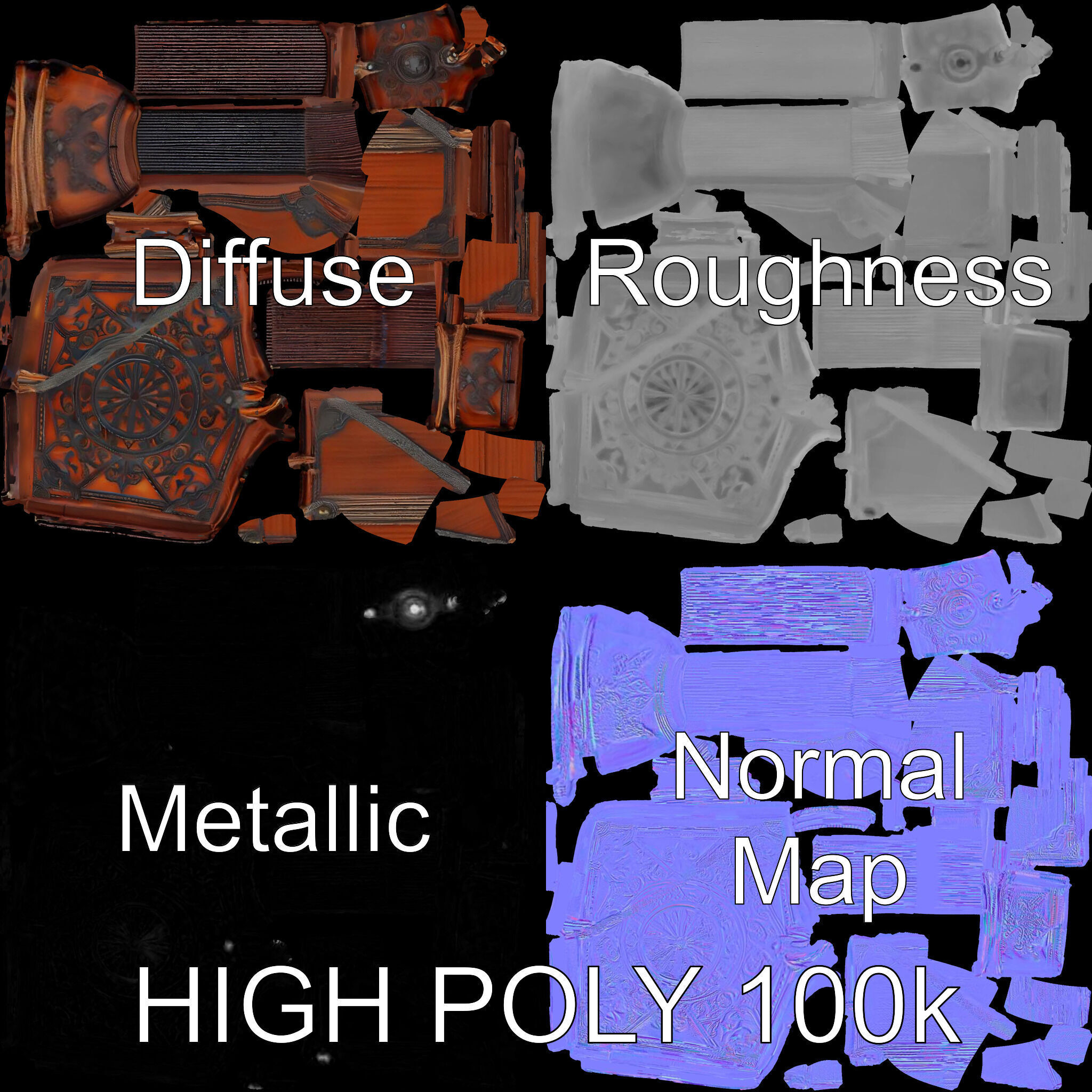 Ornate Medieval Book Model Pack with Detailed Carved Cover Low-poly 3D model_3