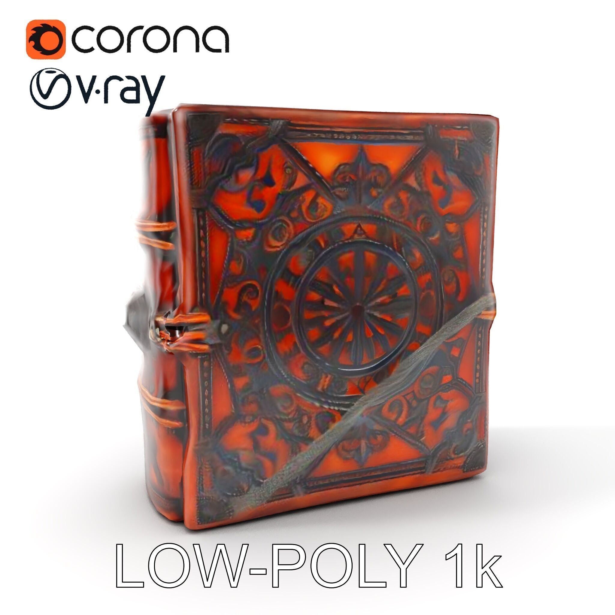 Ornate Medieval Book Model Pack with Detailed Carved Cover Low-poly 3D model_9