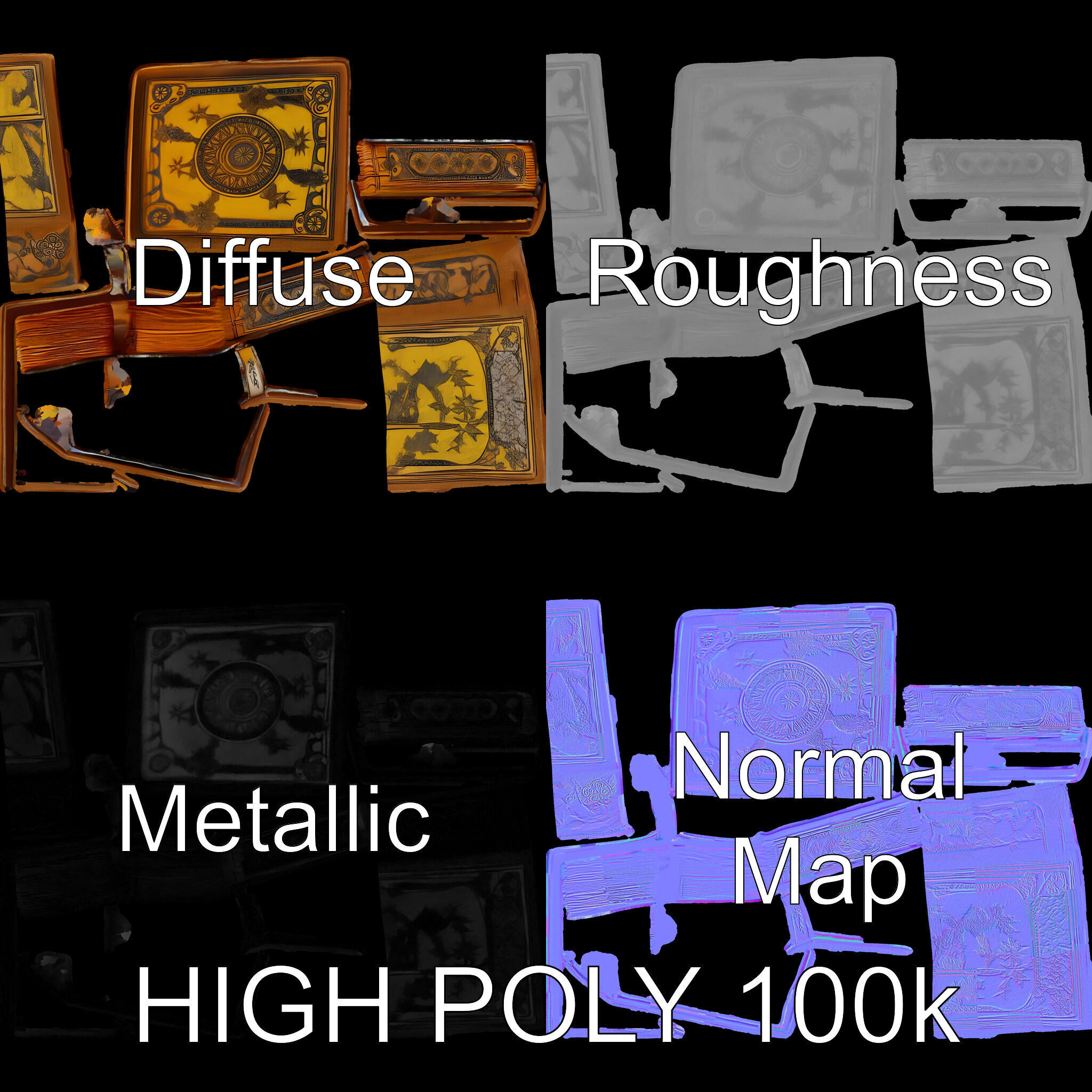 Antique Ornate Book D Model Pack Low-poly 3D model_4