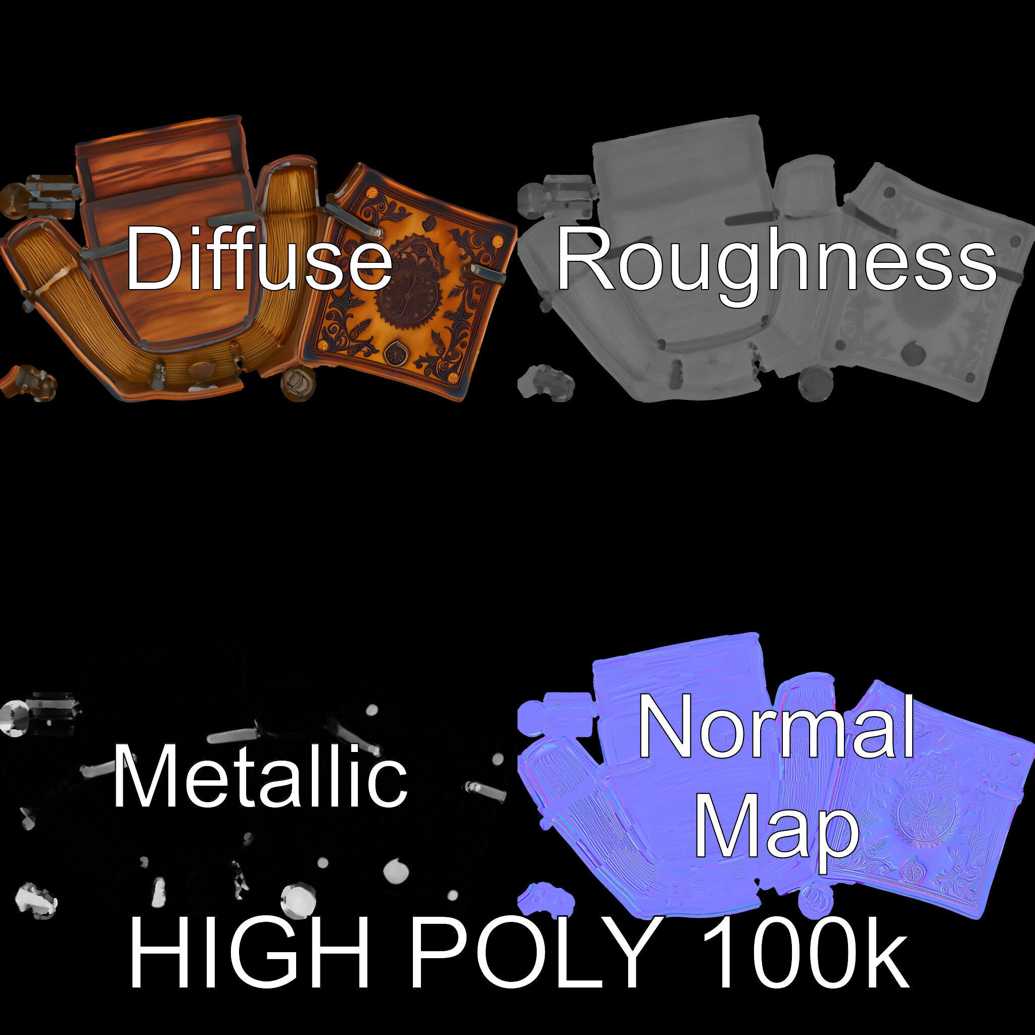 Ornate Medieval Book D Model Pack Low-poly 3D model_4