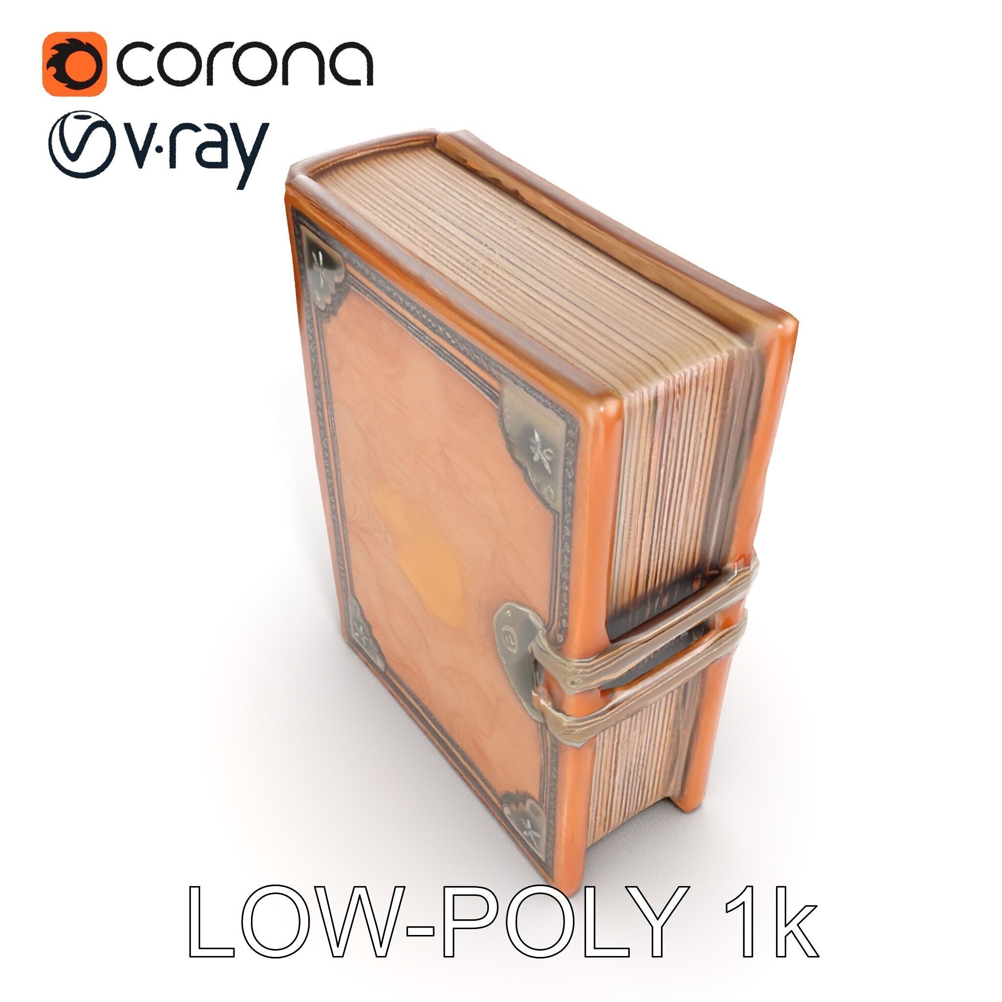 Antique Leather Bound Book Model Pack Low-poly 3D model_7