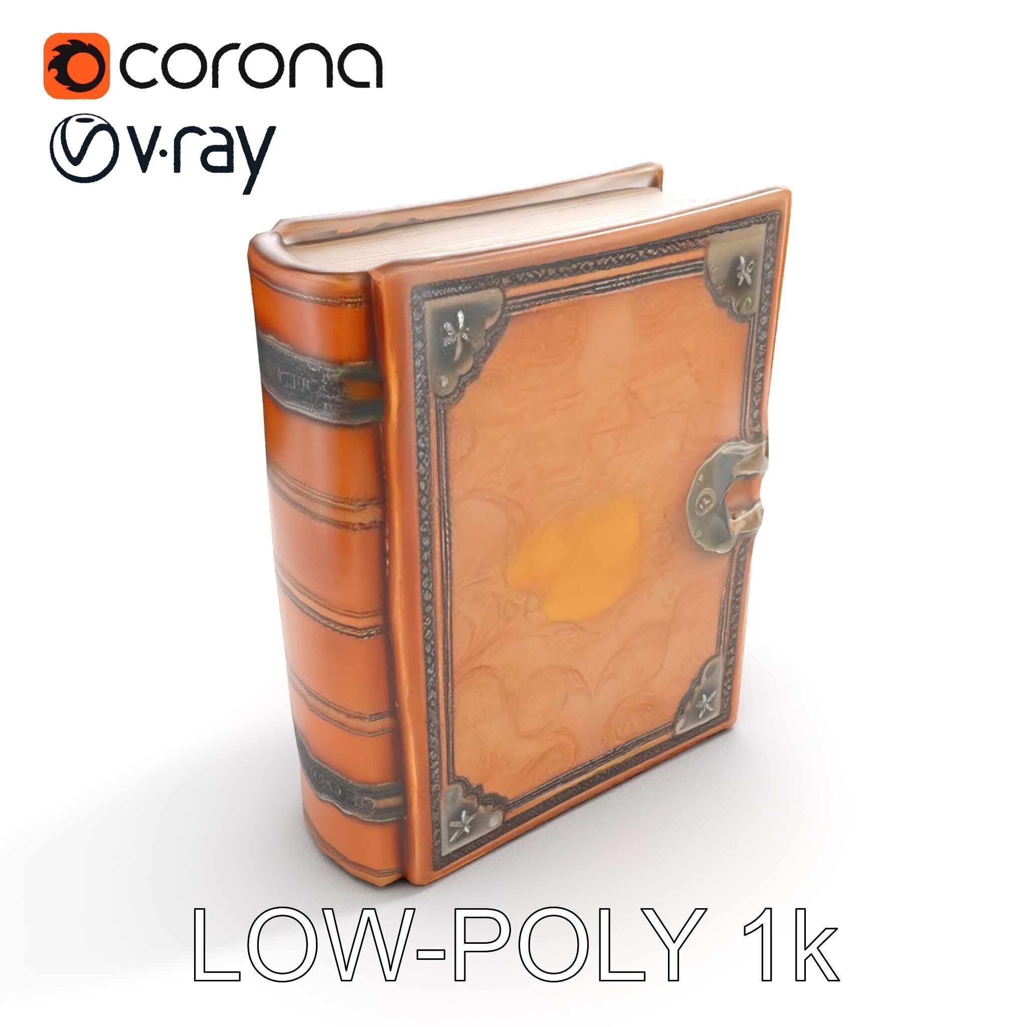 Antique Leather Bound Book Model Pack Low-poly 3D model_12