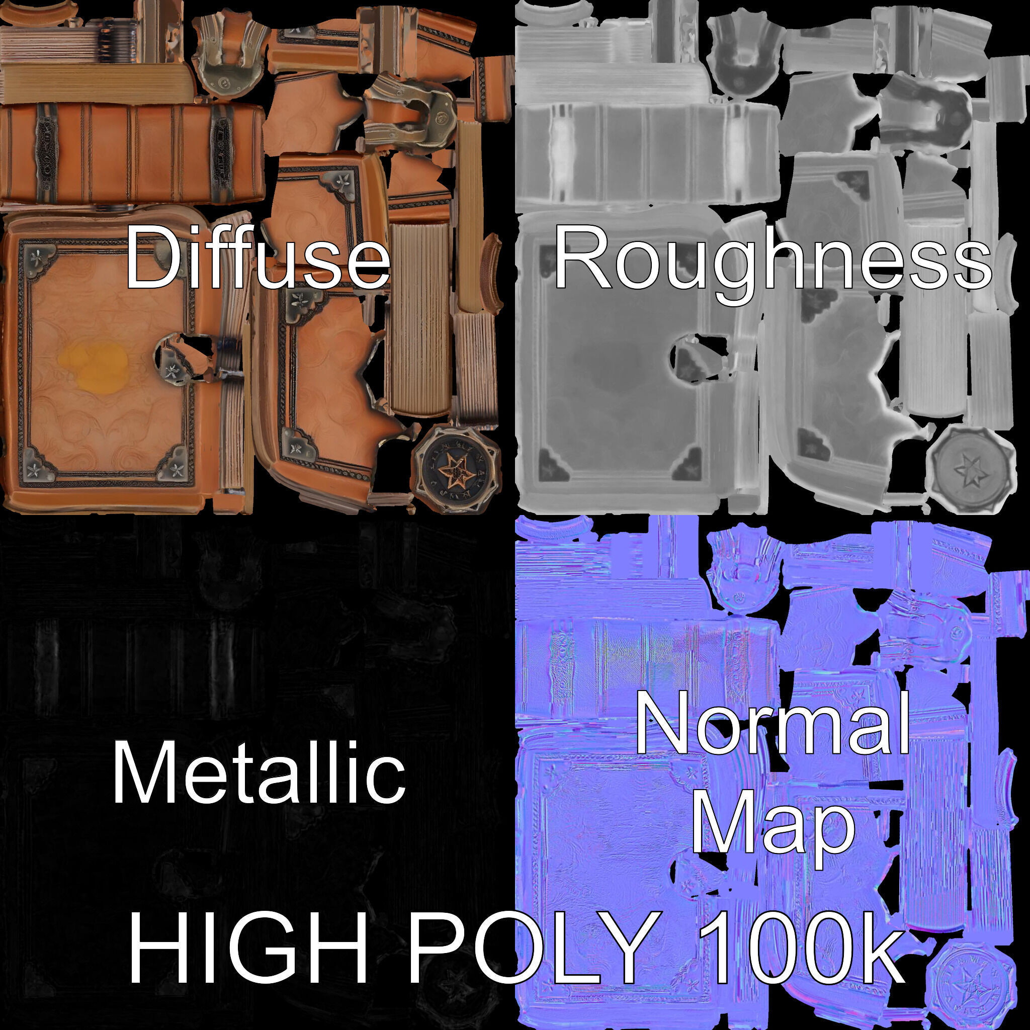 Antique Leather Bound Book Model Pack Low-poly 3D model_3