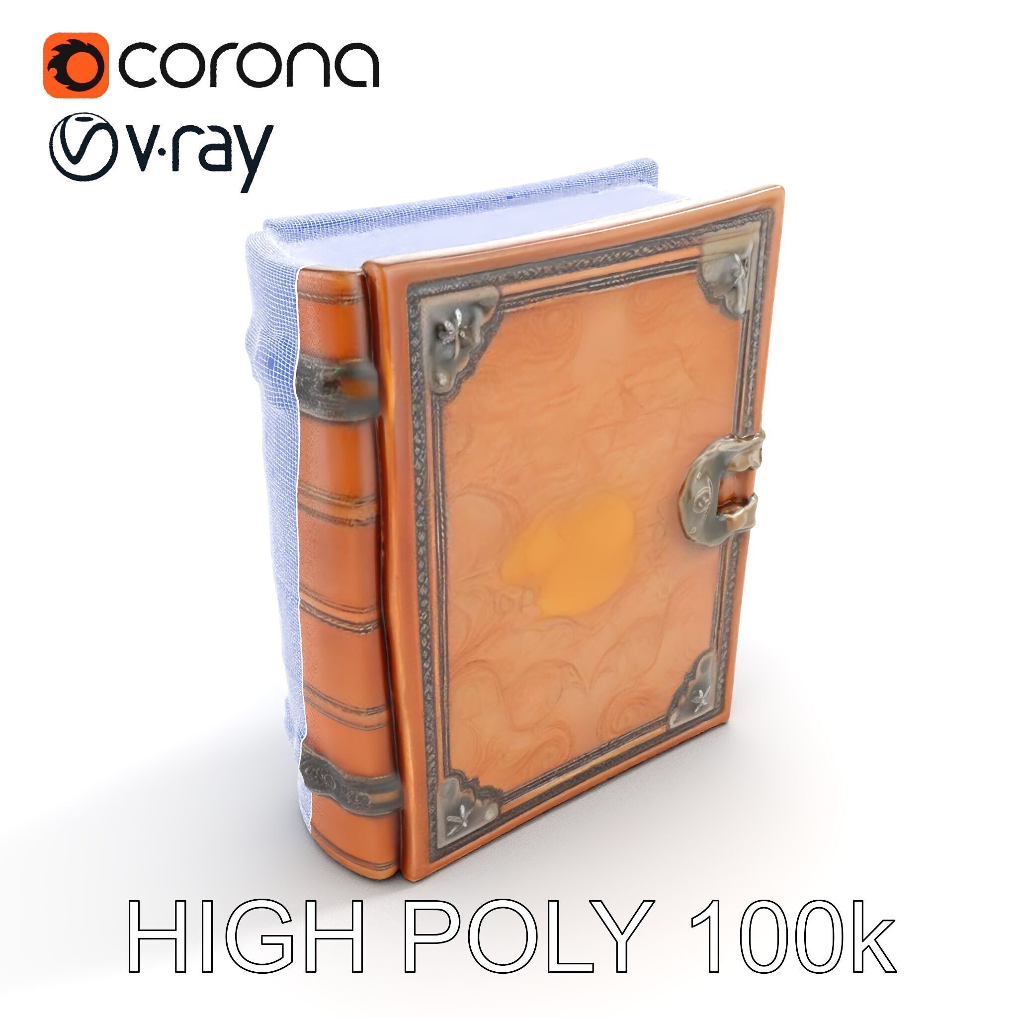 Antique Leather Bound Book Model Pack Low-poly 3D model_32