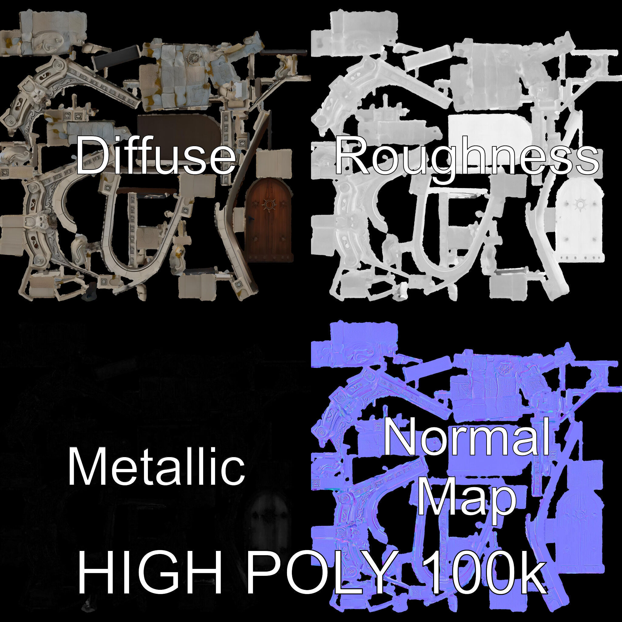 Ornate Gothic Door Model Pack for Architectural Visualization Low-poly 3D model_4