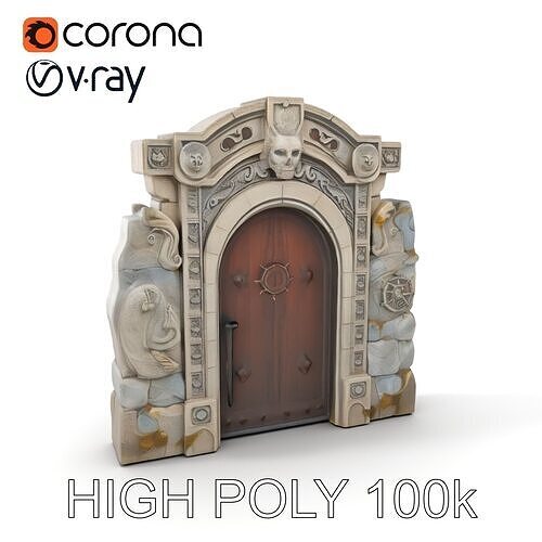 Ornate Gothic Door Model Pack for Architectural Visualization Low-poly 3D model