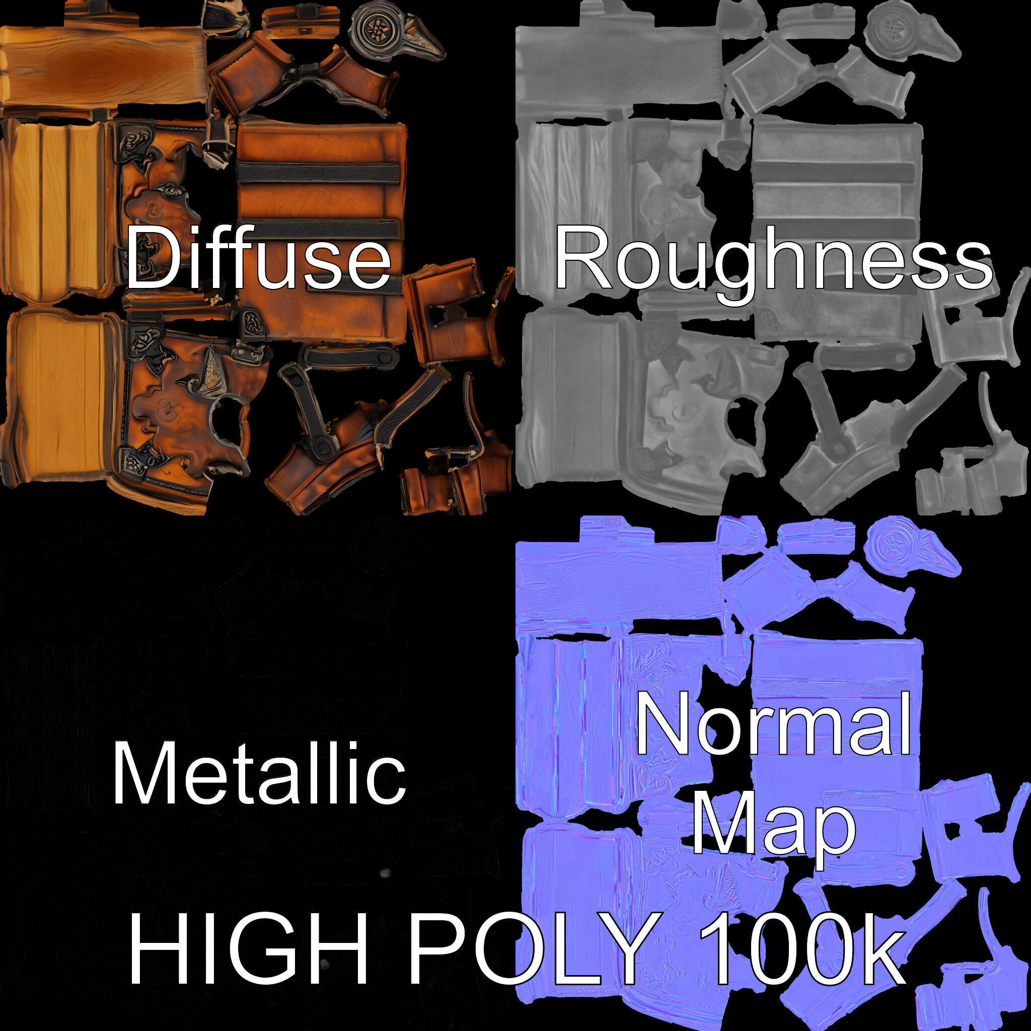 Medieval LeatherBound Book Model Pack Low-poly 3D model_3