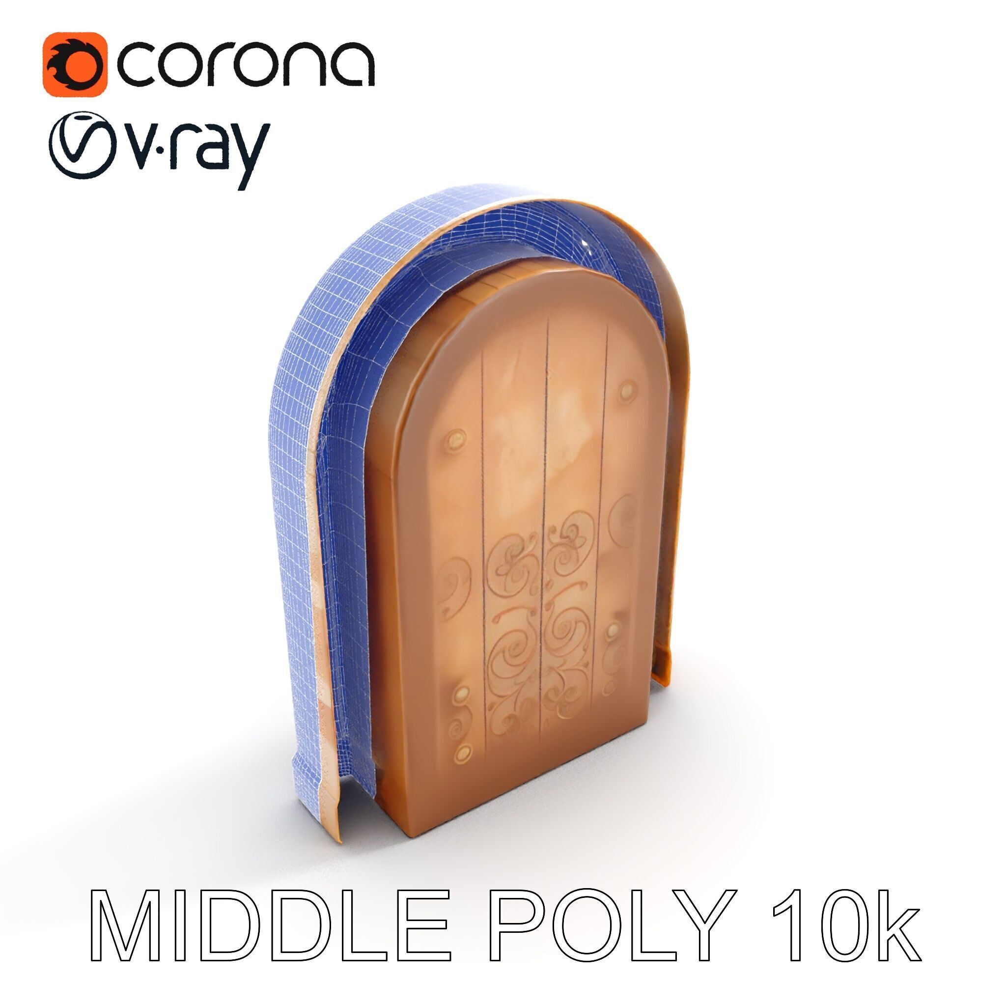 Ornate Arched Wooden Door Model Pack Low-poly 3D model_19