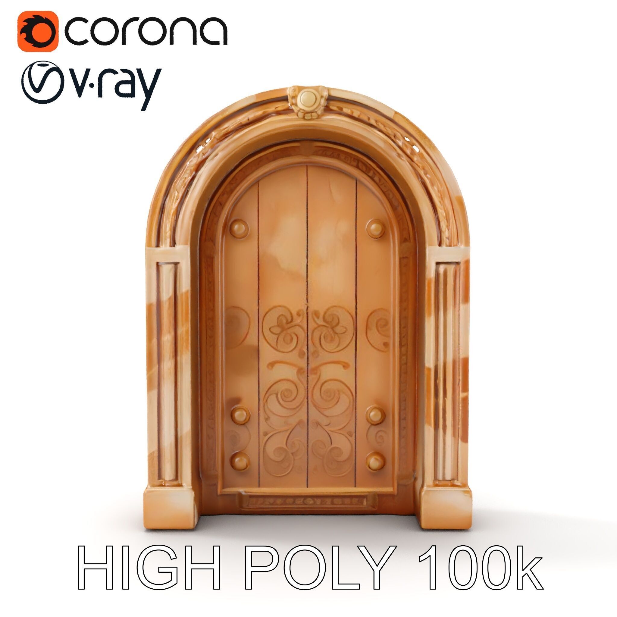 Ornate Arched Wooden Door Model Pack Low-poly 3D model_24