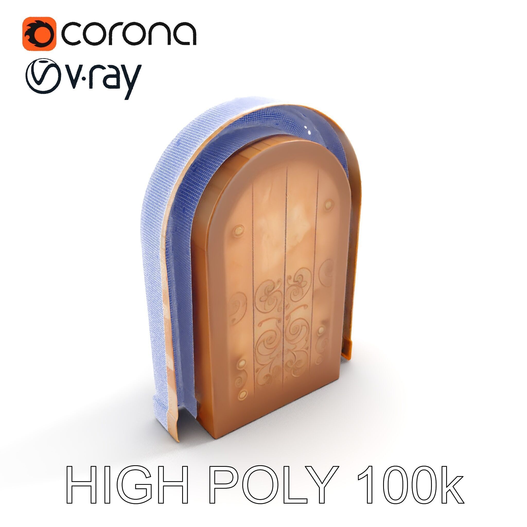 Ornate Arched Wooden Door Model Pack Low-poly 3D model_21