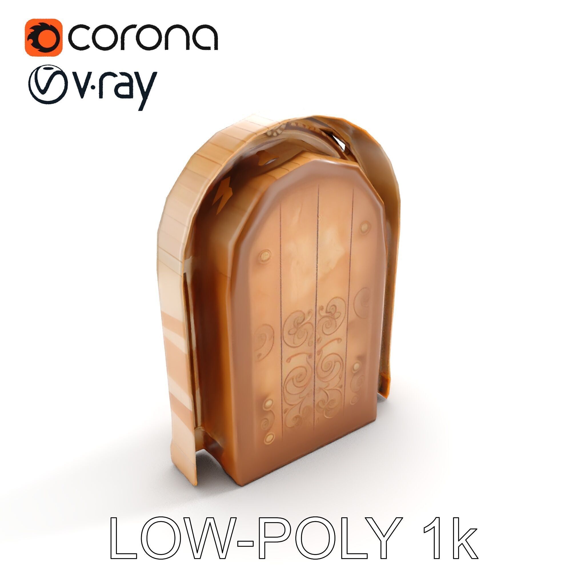 Ornate Arched Wooden Door Model Pack Low-poly 3D model_17
