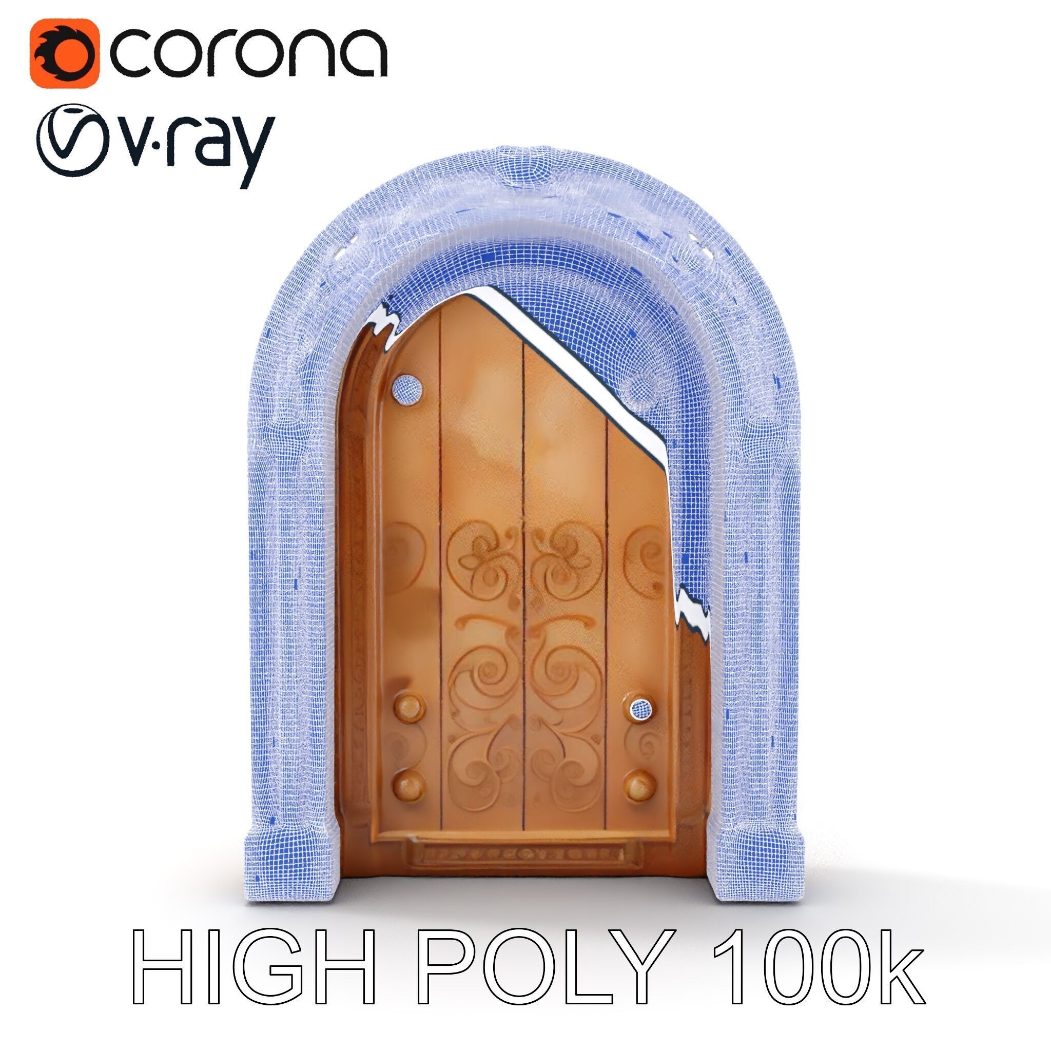 Ornate Arched Wooden Door Model Pack Low-poly 3D model_36