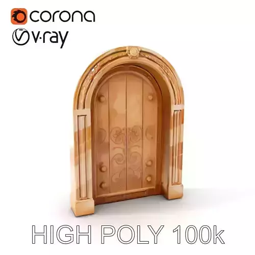 Ornate Arched Wooden Door Model Pack Low-poly 3D model