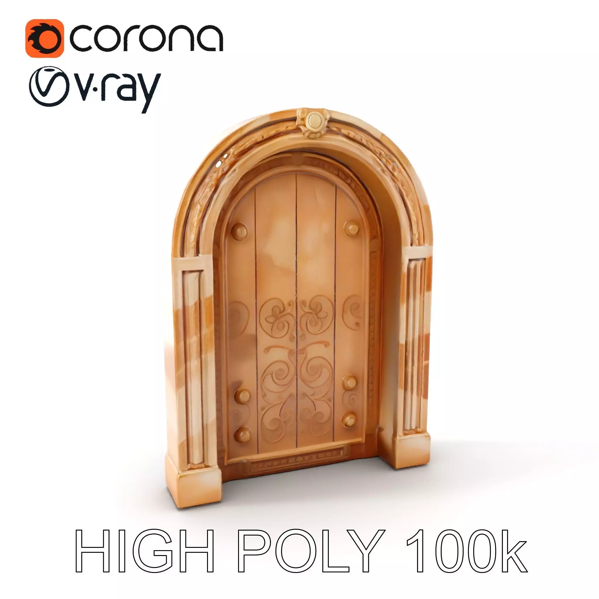 Ornate Arched Wooden Door Model Pack Low-poly 3D model_0