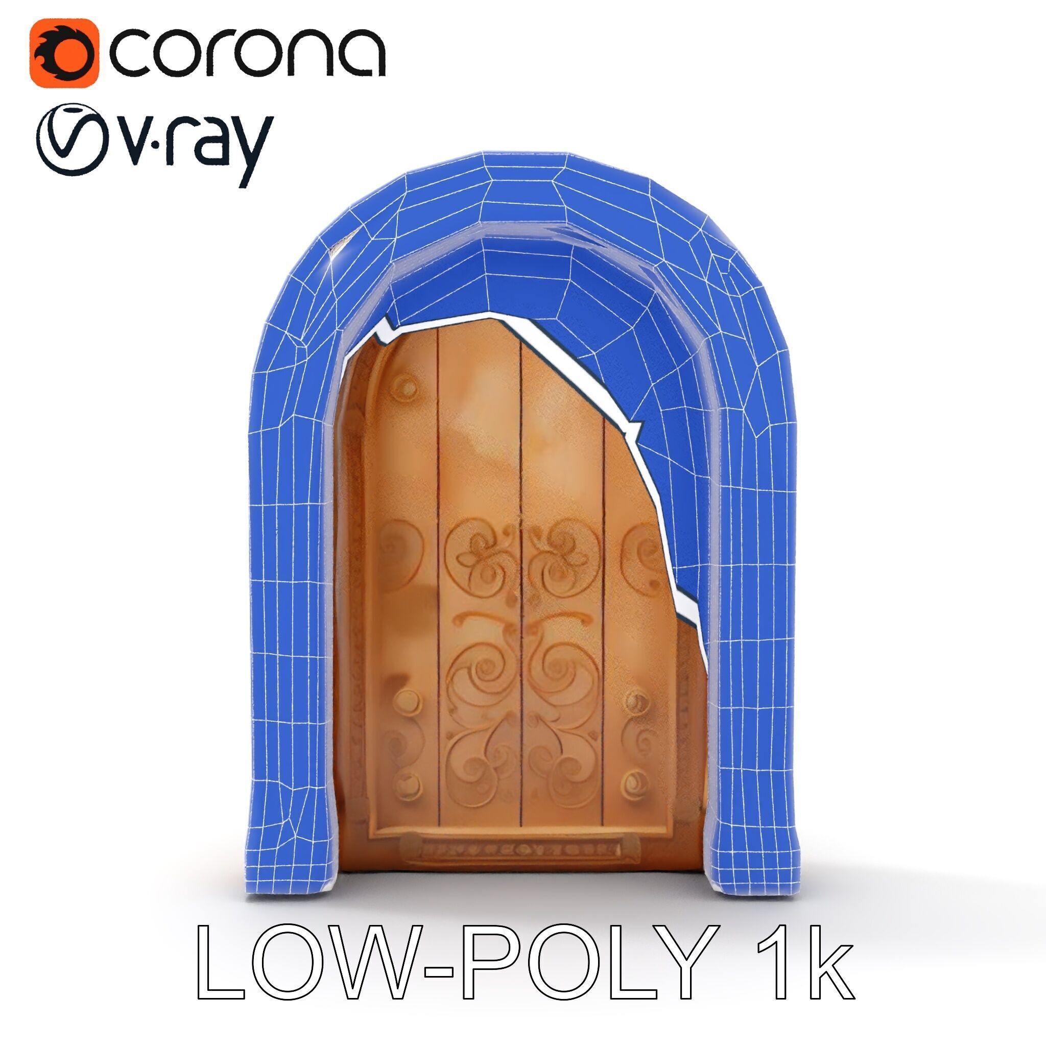 Ornate Arched Wooden Door Model Pack Low-poly 3D model_26