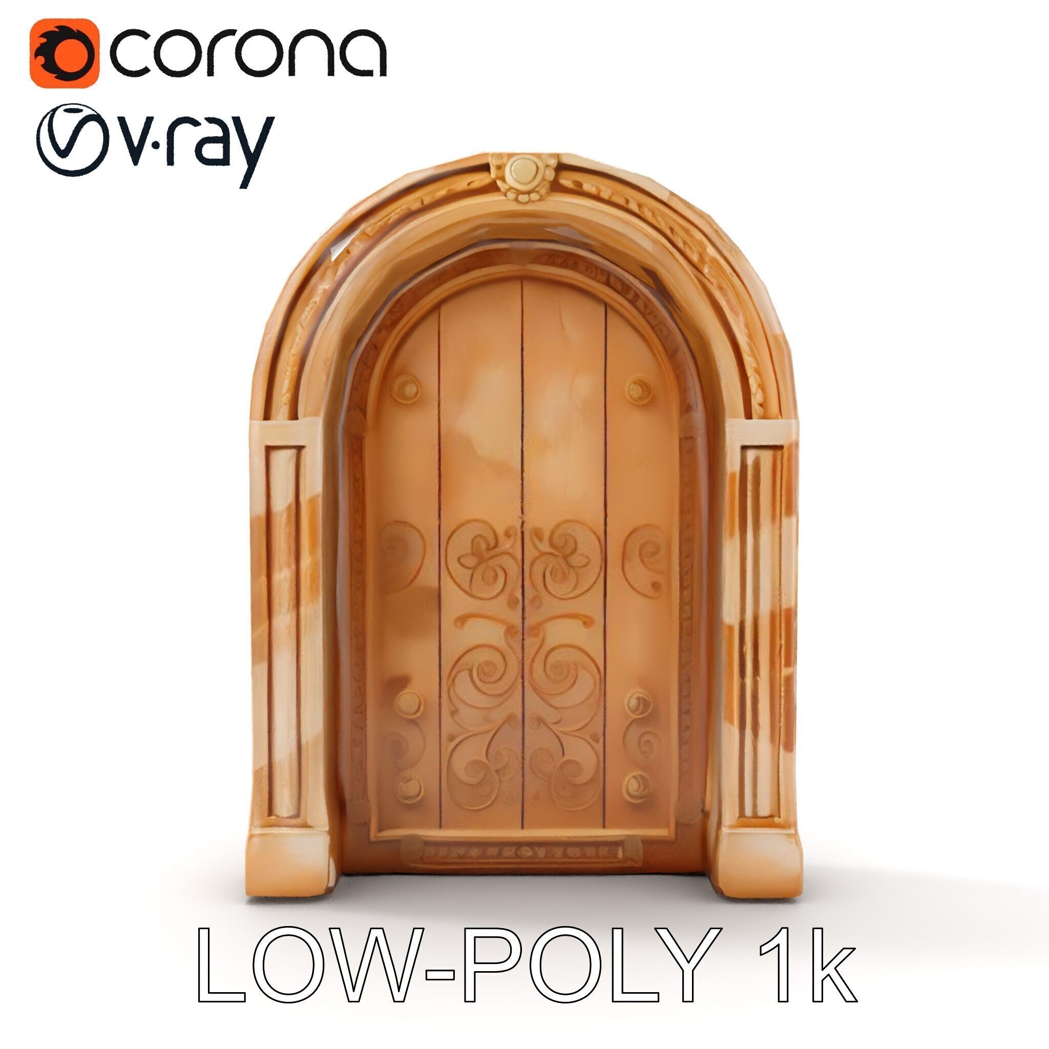 Ornate Arched Wooden Door Model Pack Low-poly 3D model_15