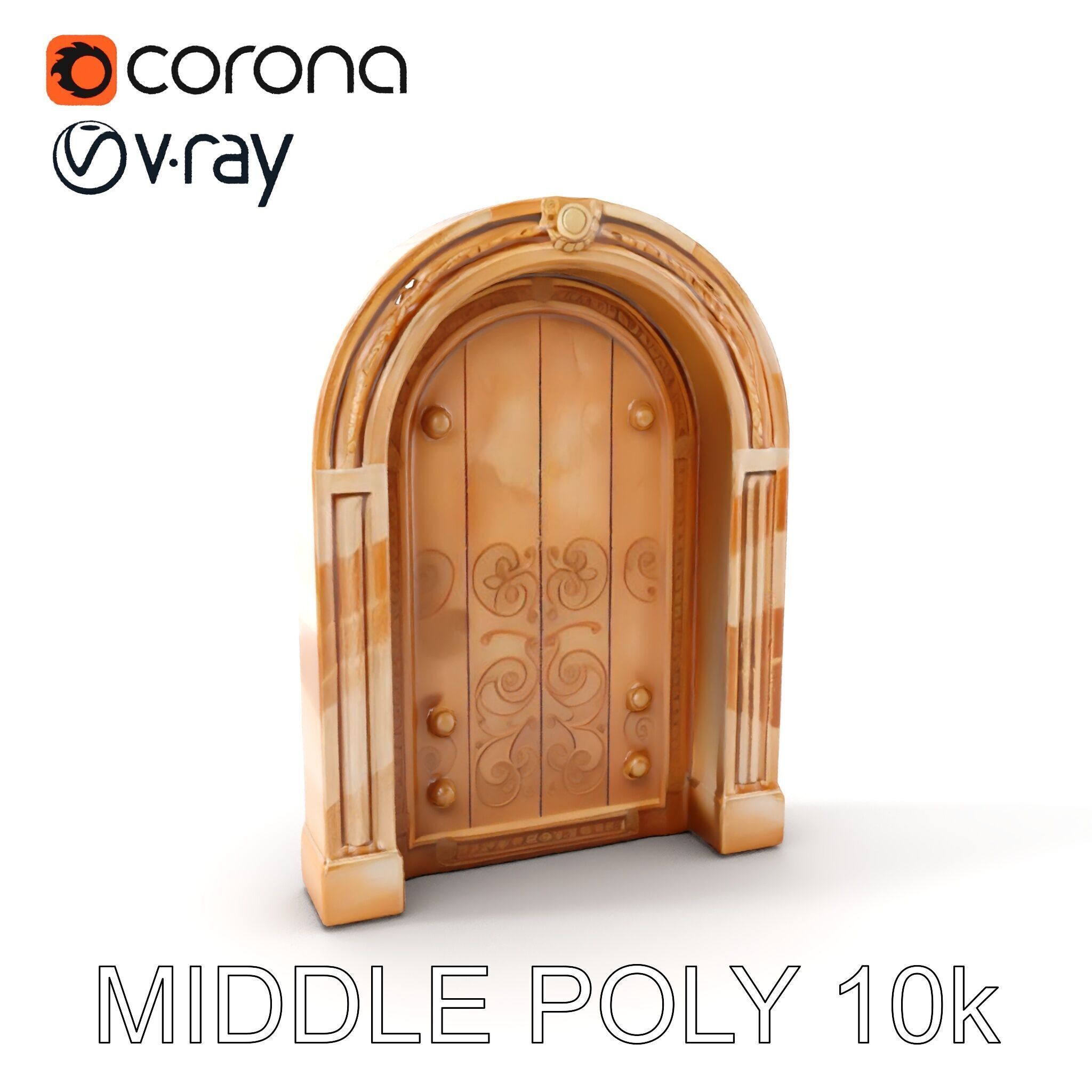 Ornate Arched Wooden Door Model Pack Low-poly 3D model_22