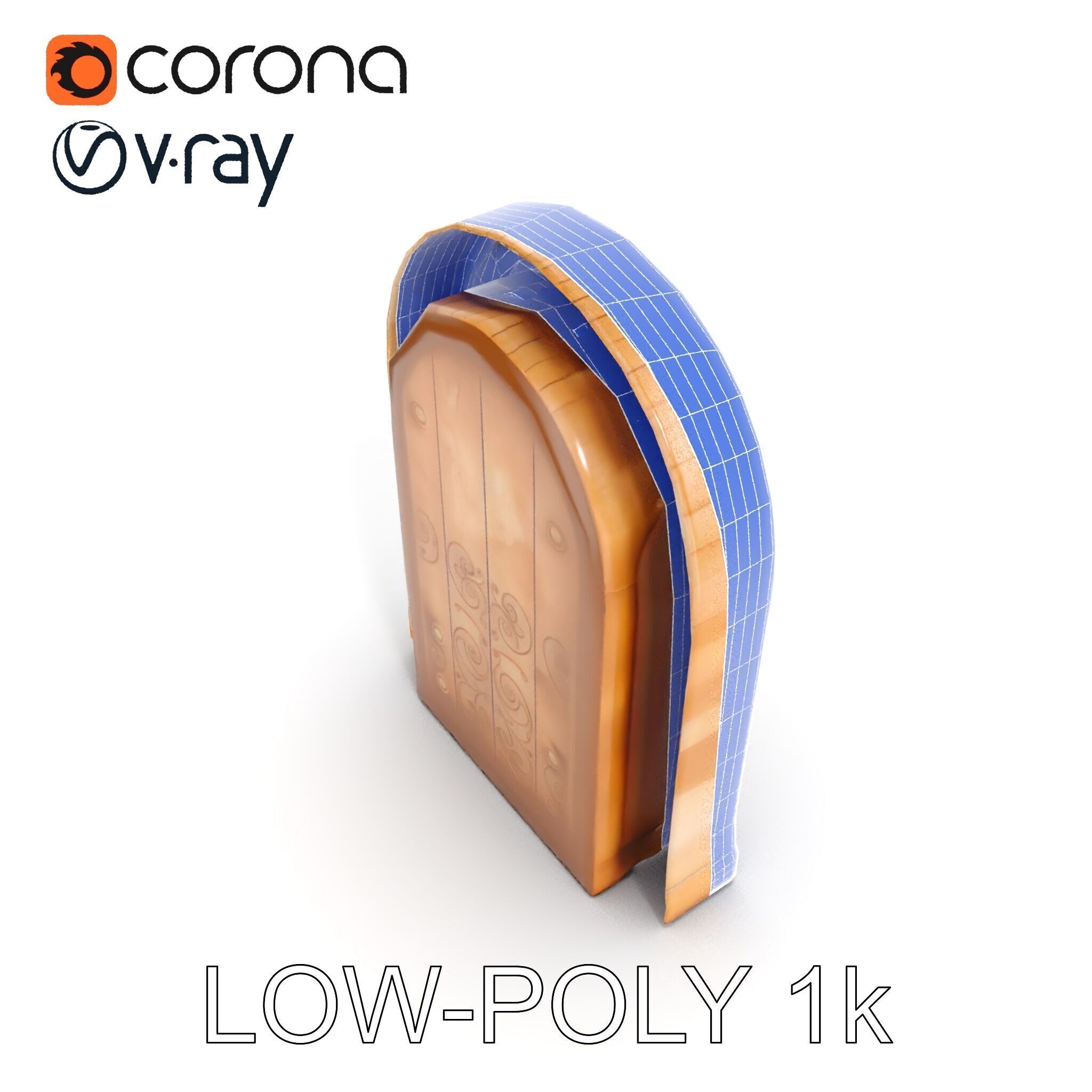 Ornate Arched Wooden Door Model Pack Low-poly 3D model_29