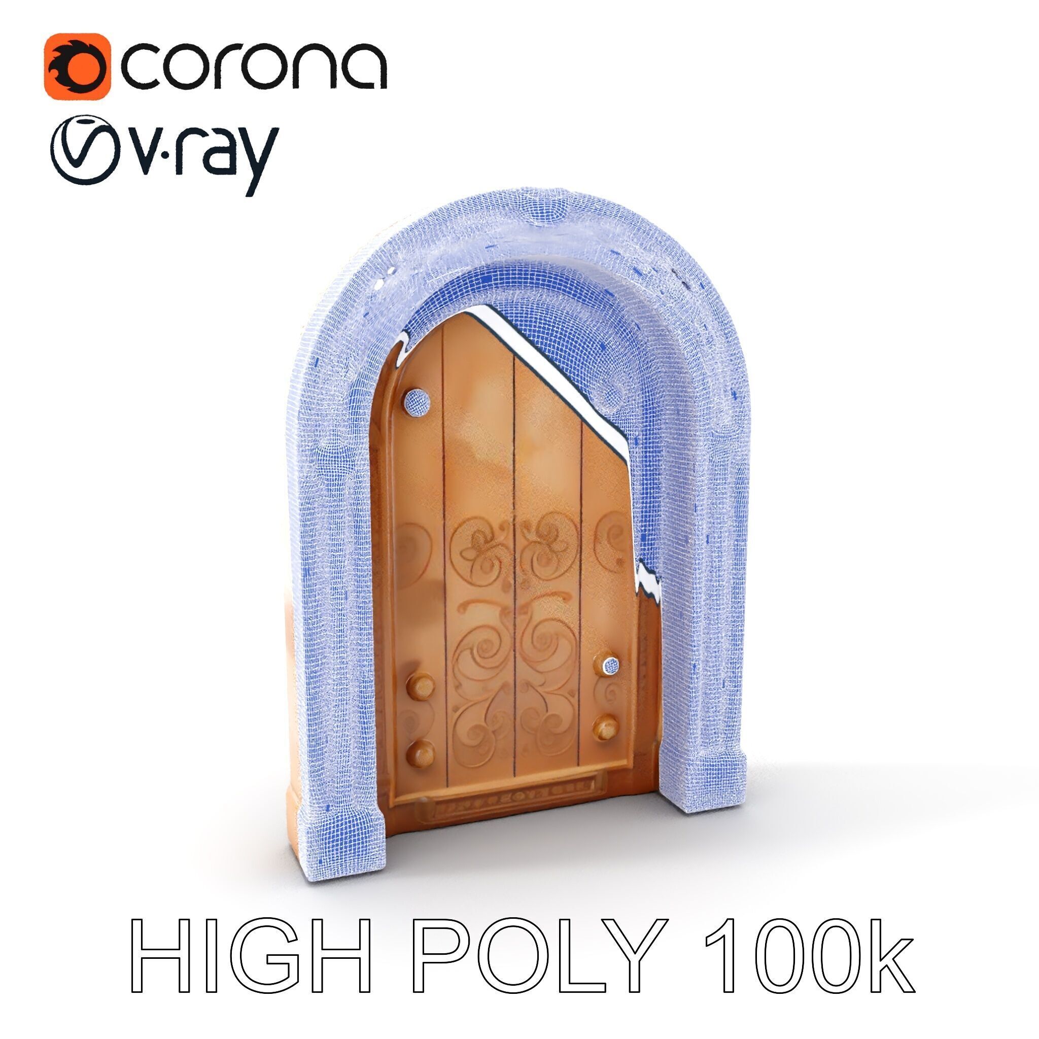 Ornate Arched Wooden Door Model Pack Low-poly 3D model_5