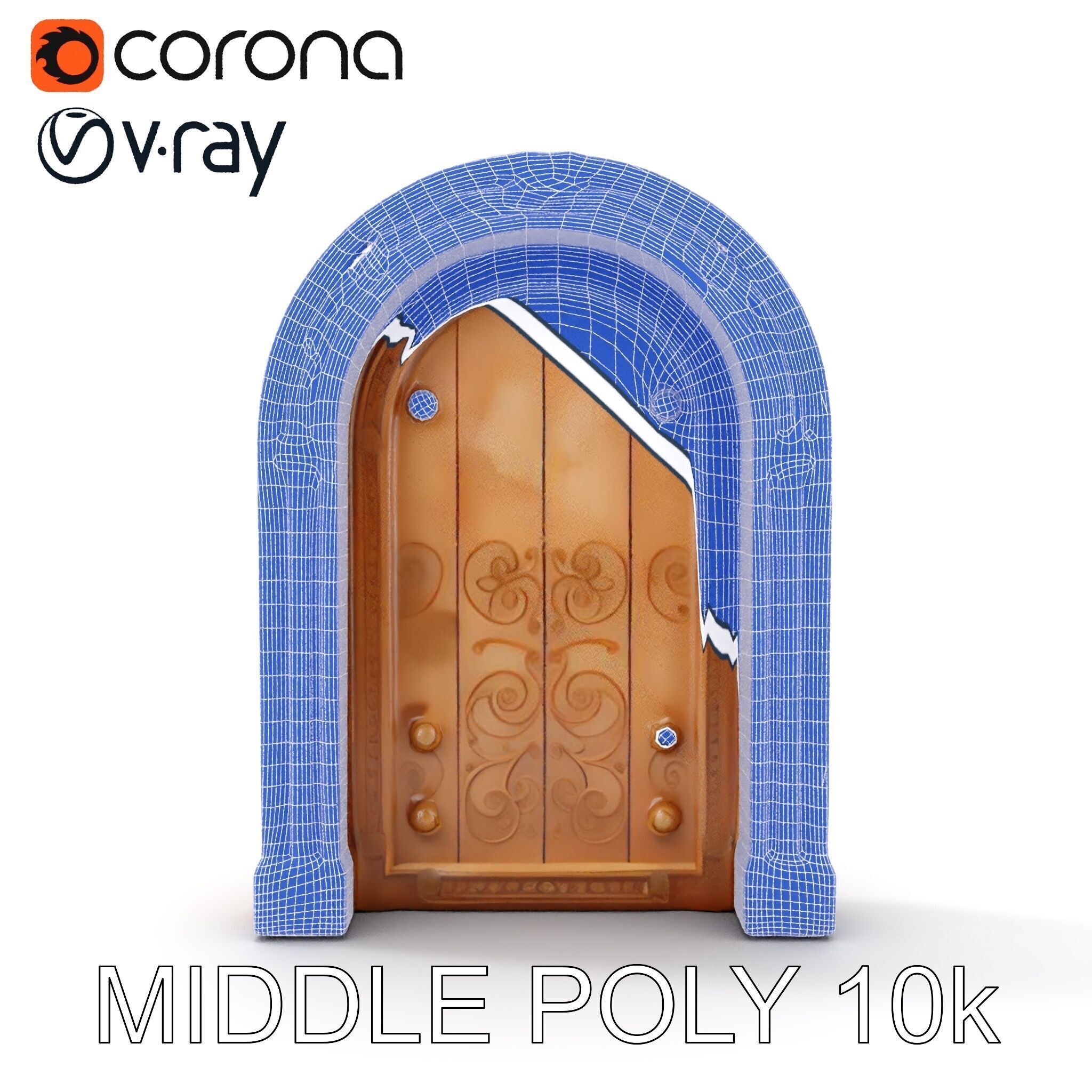 Ornate Arched Wooden Door Model Pack Low-poly 3D model_28