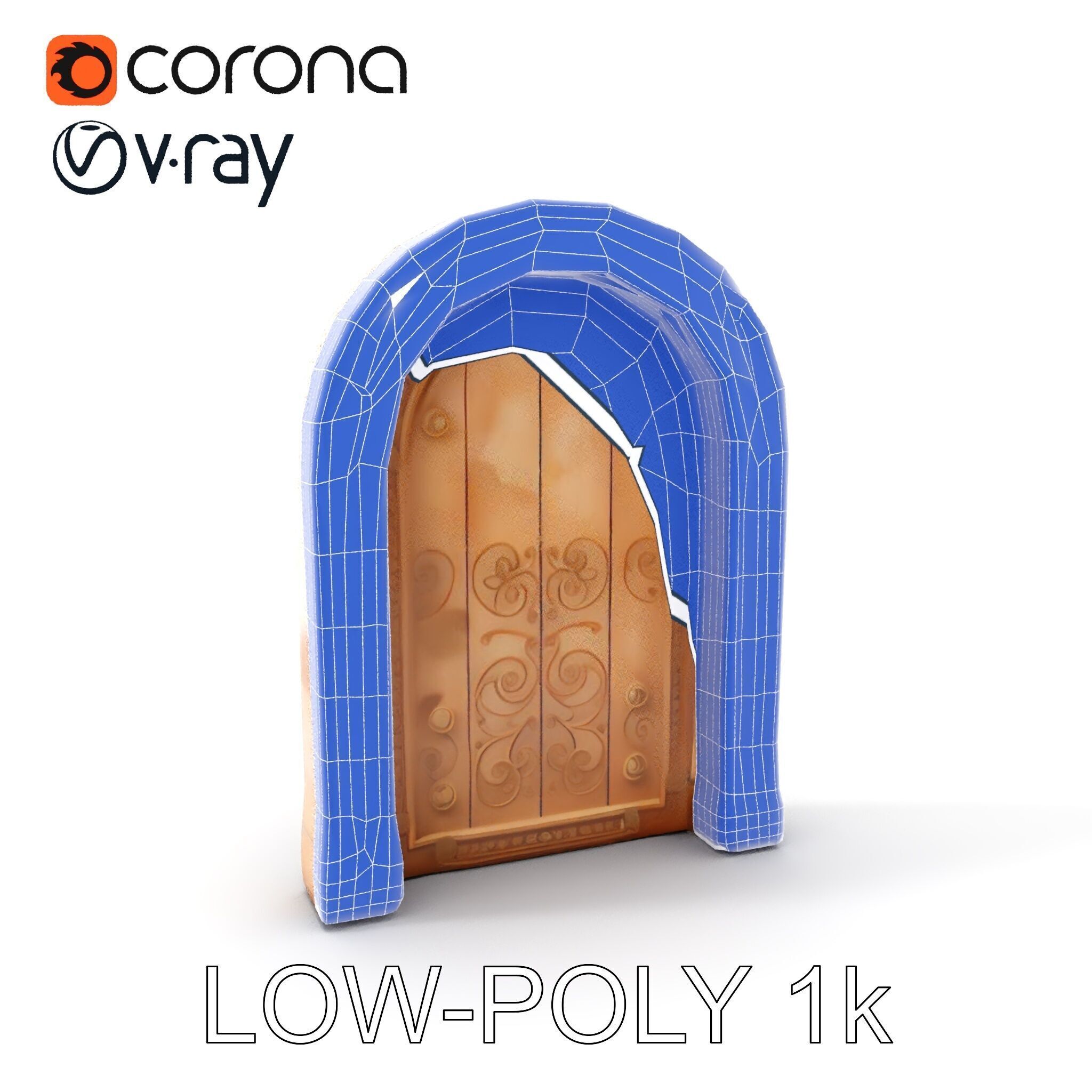 Ornate Arched Wooden Door Model Pack Low-poly 3D model_10
