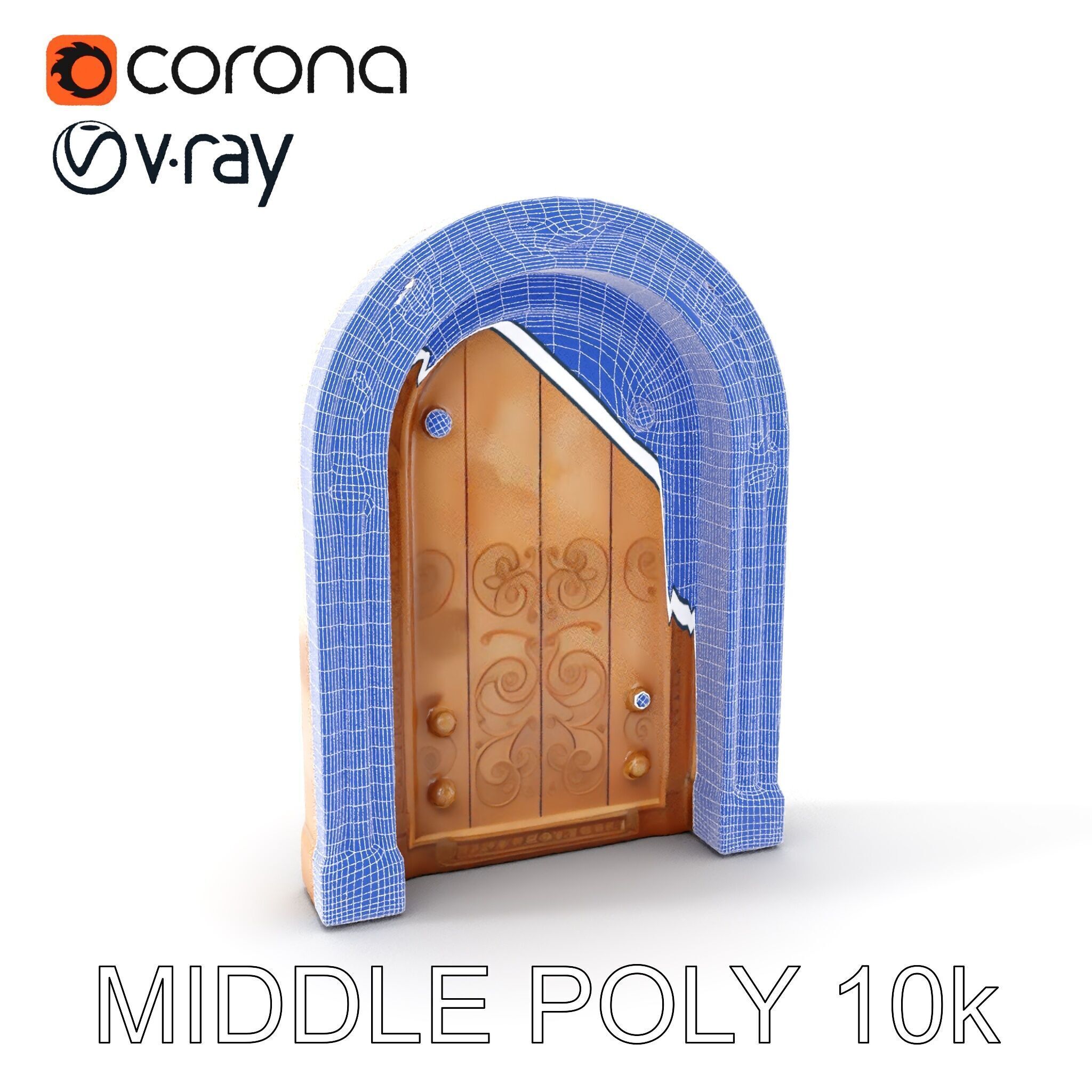 Ornate Arched Wooden Door Model Pack Low-poly 3D model_14