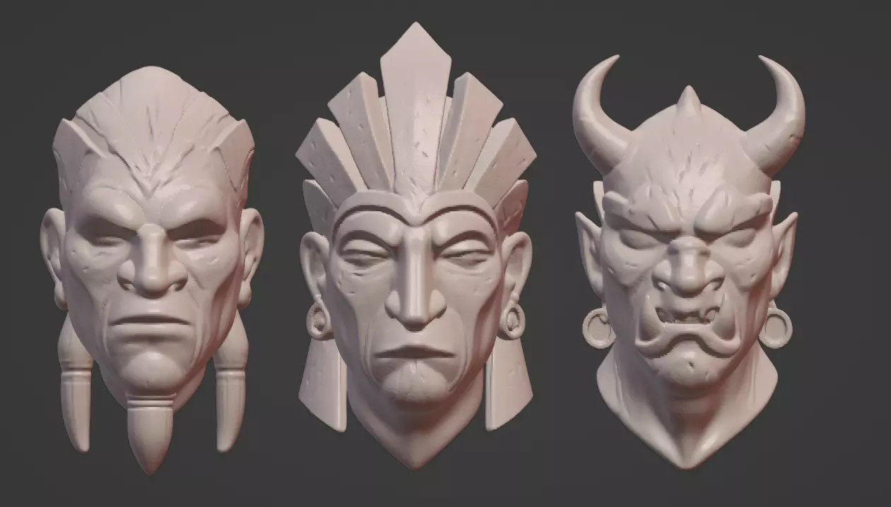 Fantasy Tribal Bust Collection - 3 in 1 Bundle 3D print model