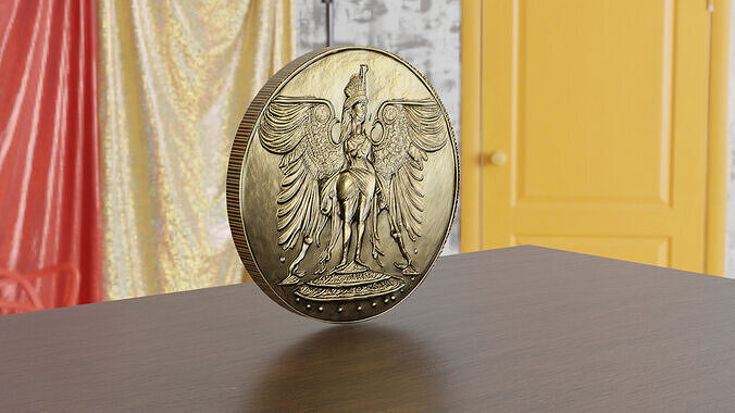 Ancient Mythical Coin  with Winged Goddess Relief 3D print model