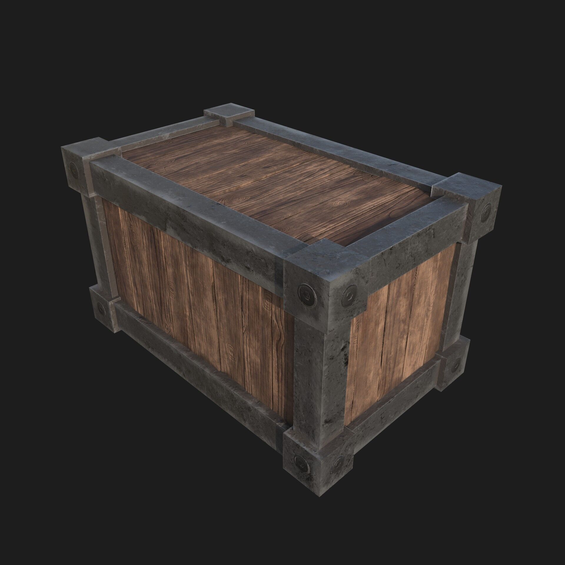 Wood and metal Box Low-poly 3D model_1