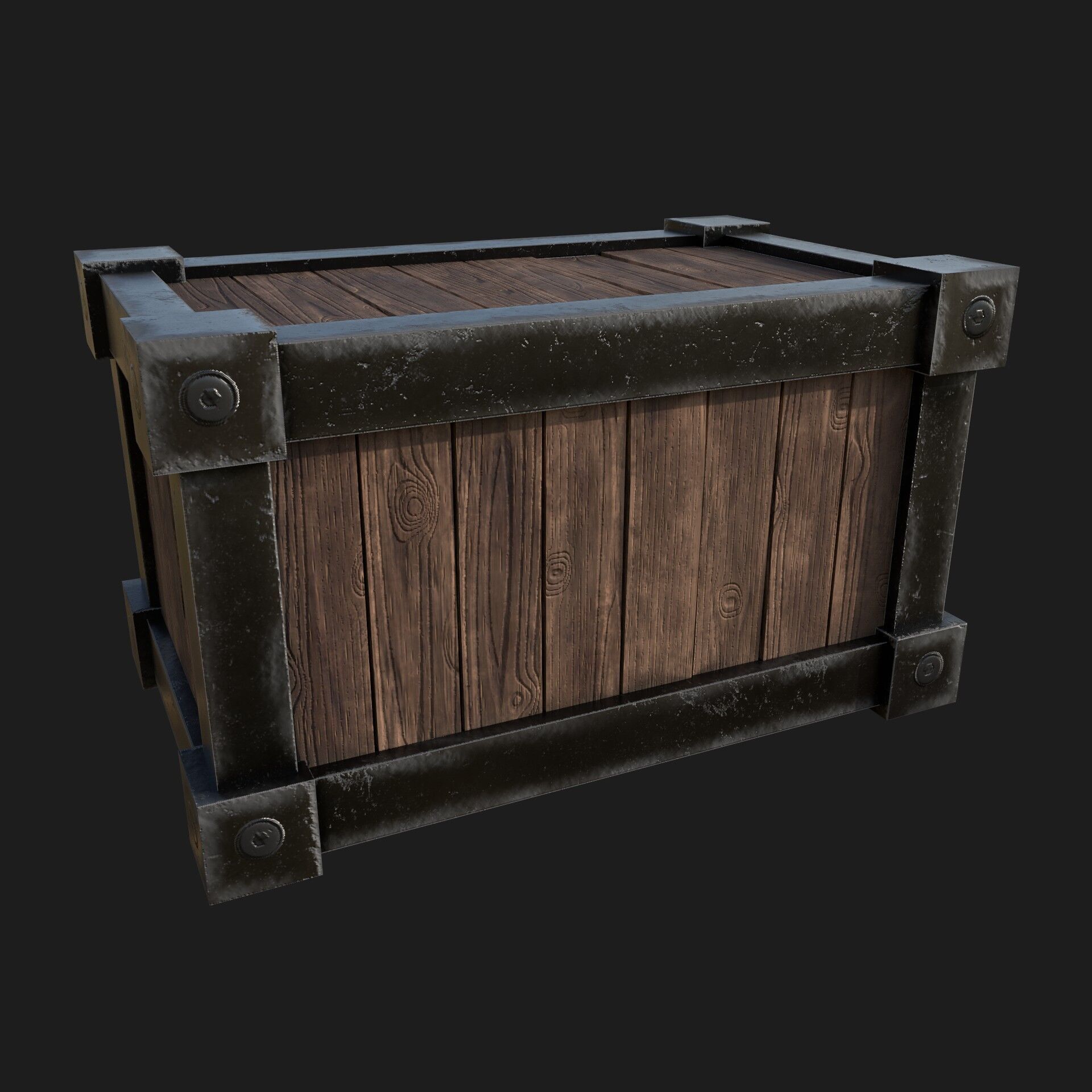Wood and metal Box Low-poly 3D model_5