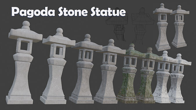 Pagoda Stone Statue Low-poly 3D model