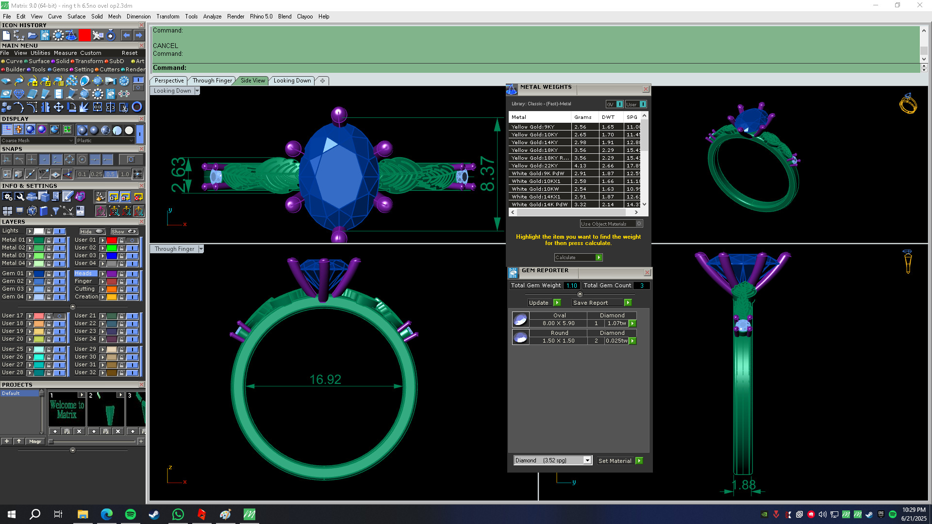 Oval Diamond Ring 3D Model with Side Diamonds 3D print model_7