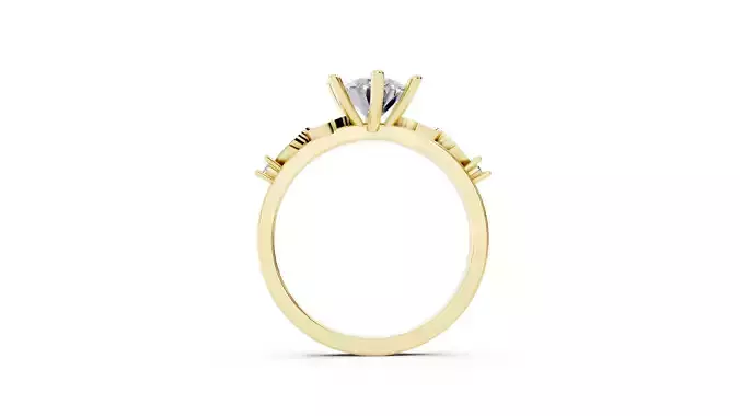 Oval Diamond Ring 3D Model with Side Diamonds