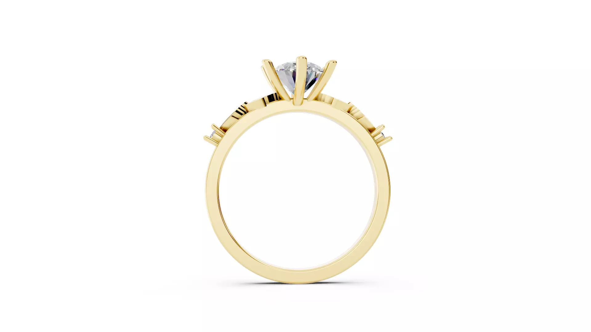 Oval Diamond Ring 3D Model with Side Diamonds 3D print model_0