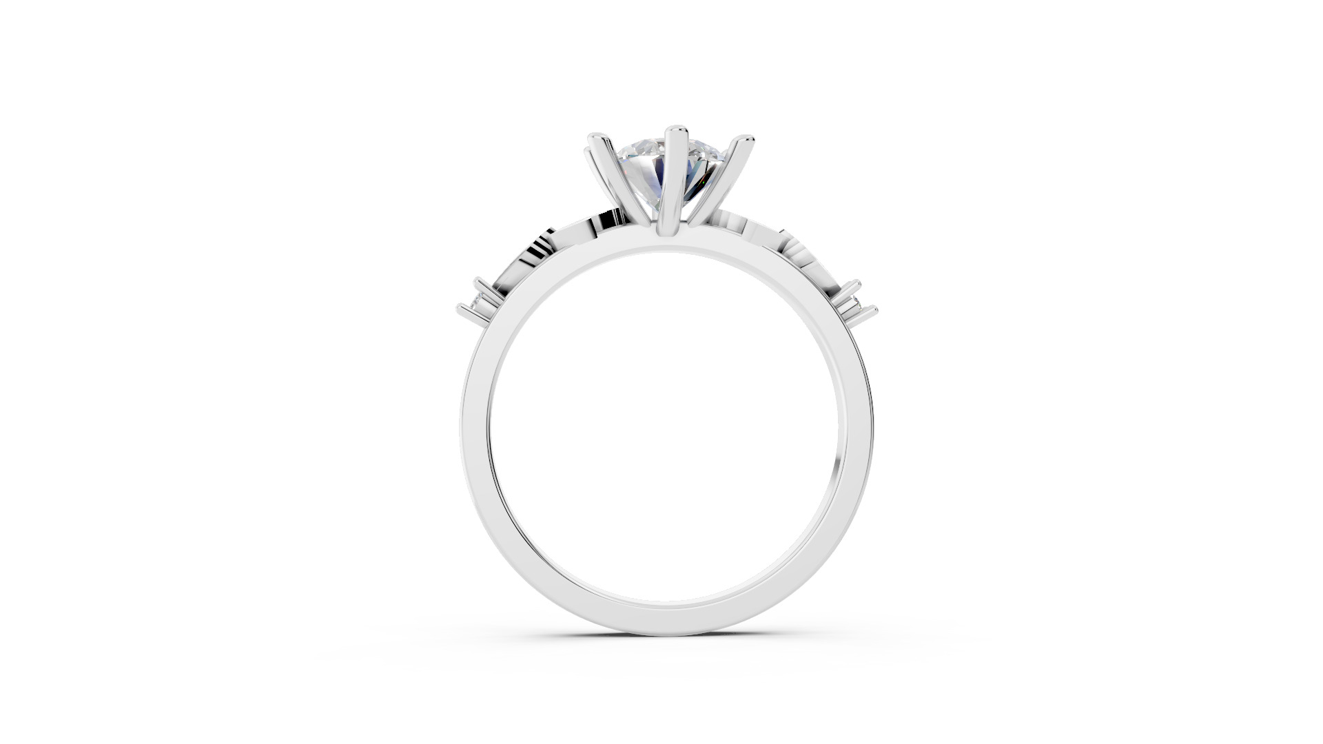 Oval Diamond Ring 3D Model with Side Diamonds 3D print model_5