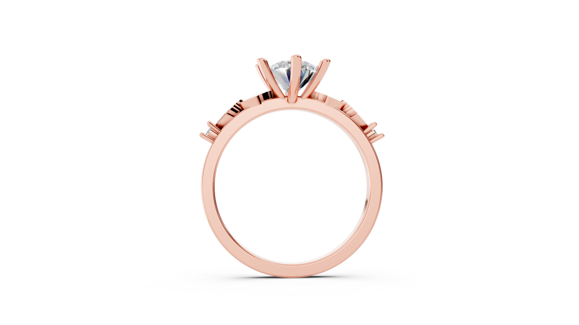 Oval Diamond Ring 3D Model with Side Diamonds 3D print model_4